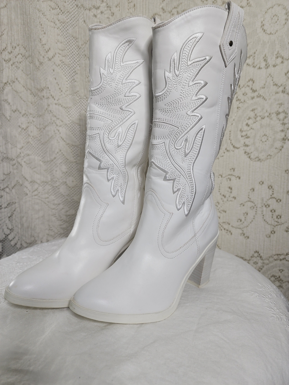 Altar'd State White Western-Inspired Block Heel Boots